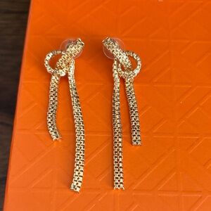 Anthropologie Gold Knot Chain Fringe Drop Earrings